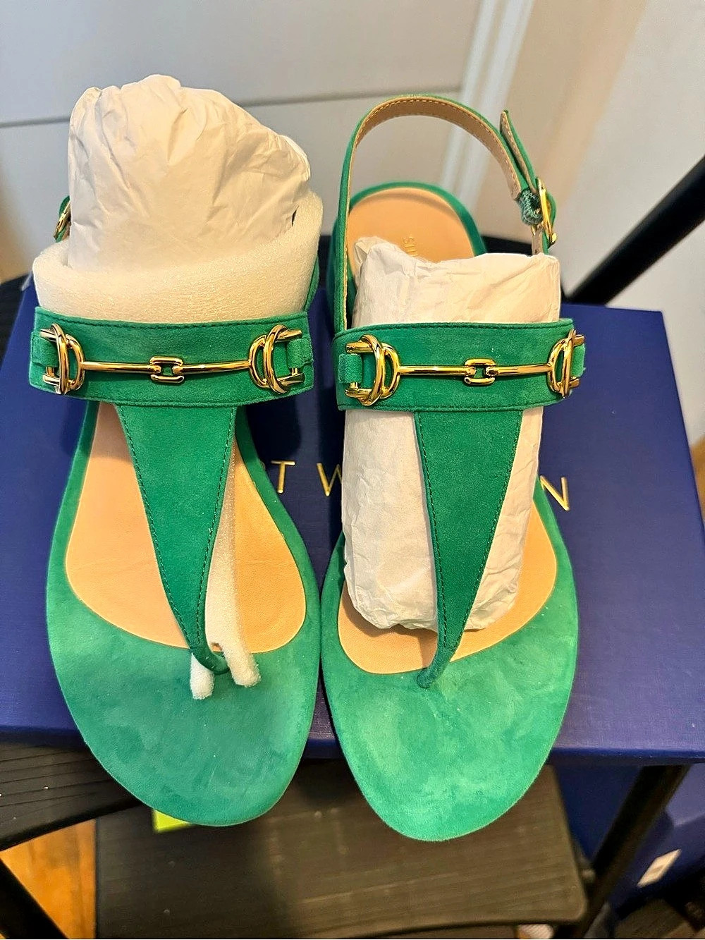 Stuart Weitzman Babette Thong 85 Sandal Green & Yellow Heeled Sandals